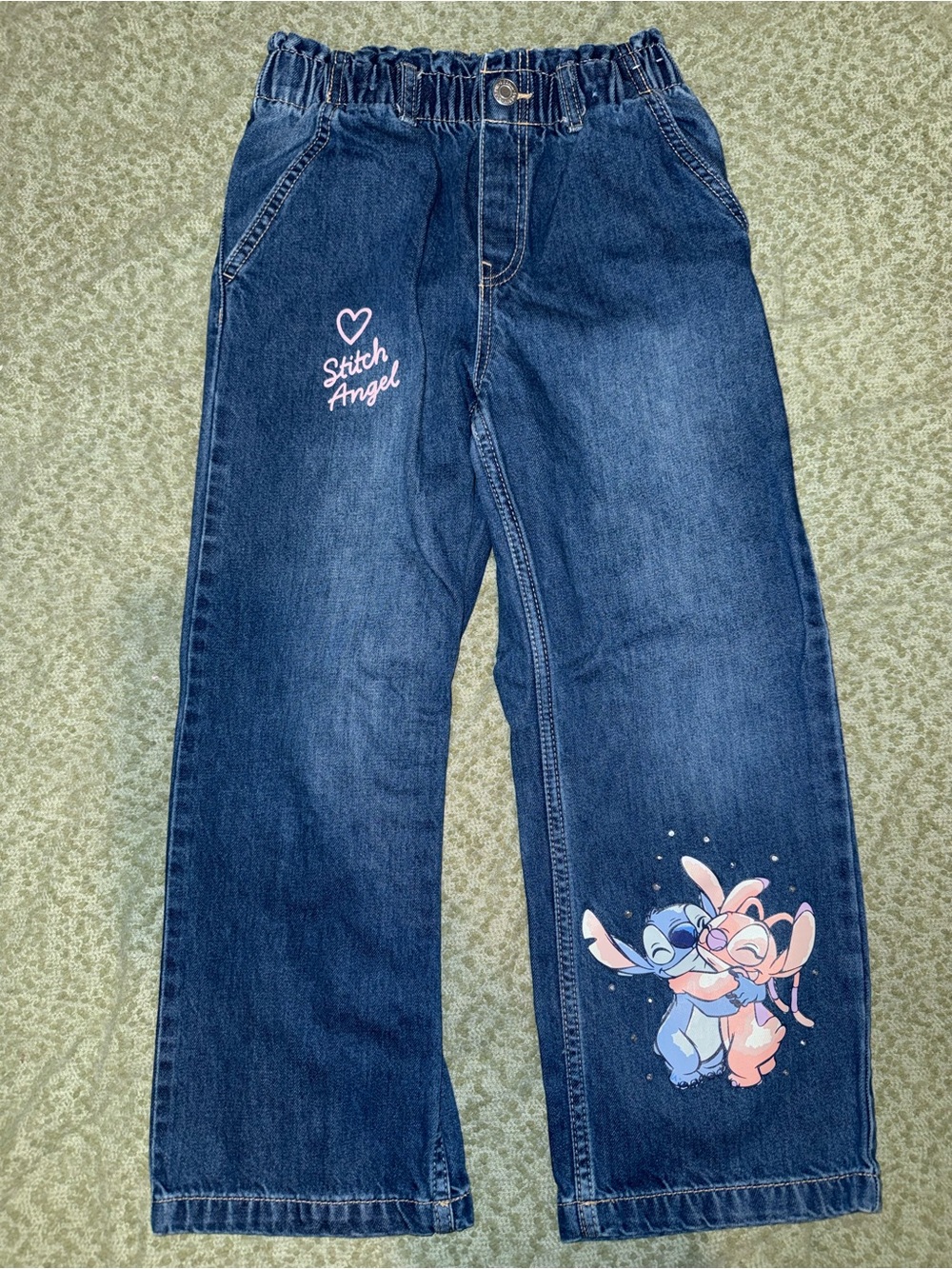 H&M Dark Blue Kids Denim Pants with Stitch Angel Print/giving sweaters for free